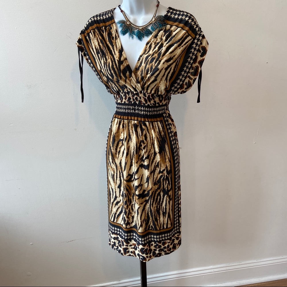 SBFashion Brown Cheetah Print double v-neck dress